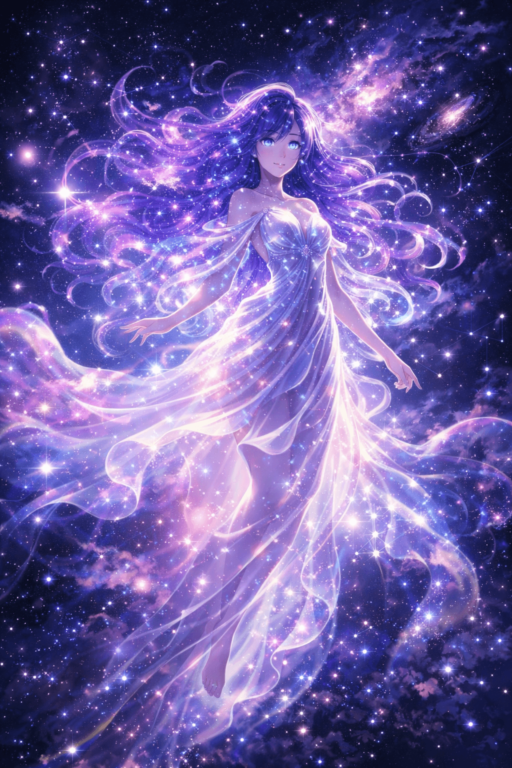 celestial goddess astro anime space AI art prompt