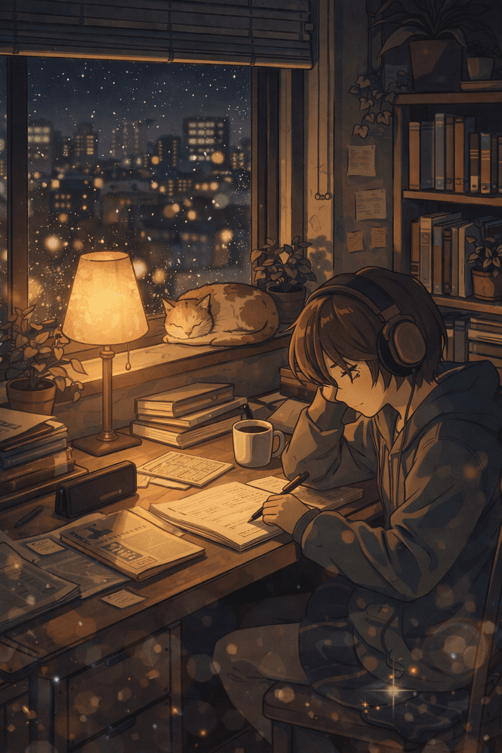 lofi study session cozy room anime AI art prompt