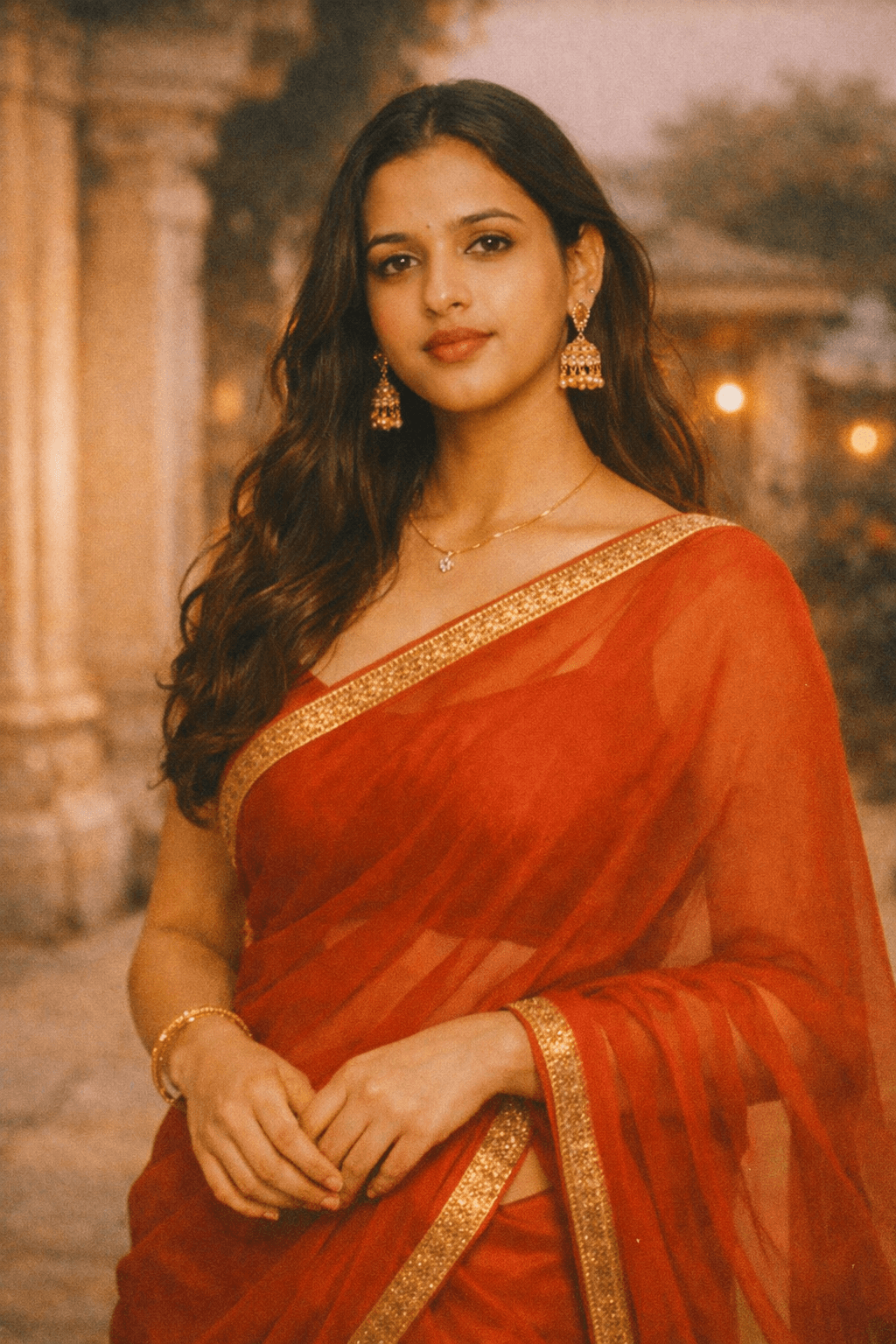 Red Saree Retro 90s Bollywood - Vintage Glamour