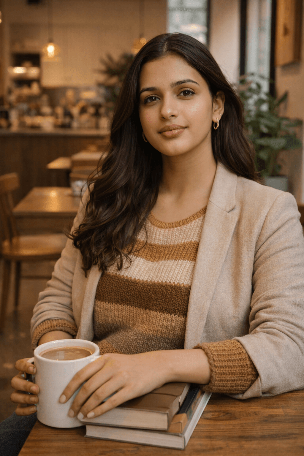 cafe aesthetic cozy portrait coffee shop vibe image prompt