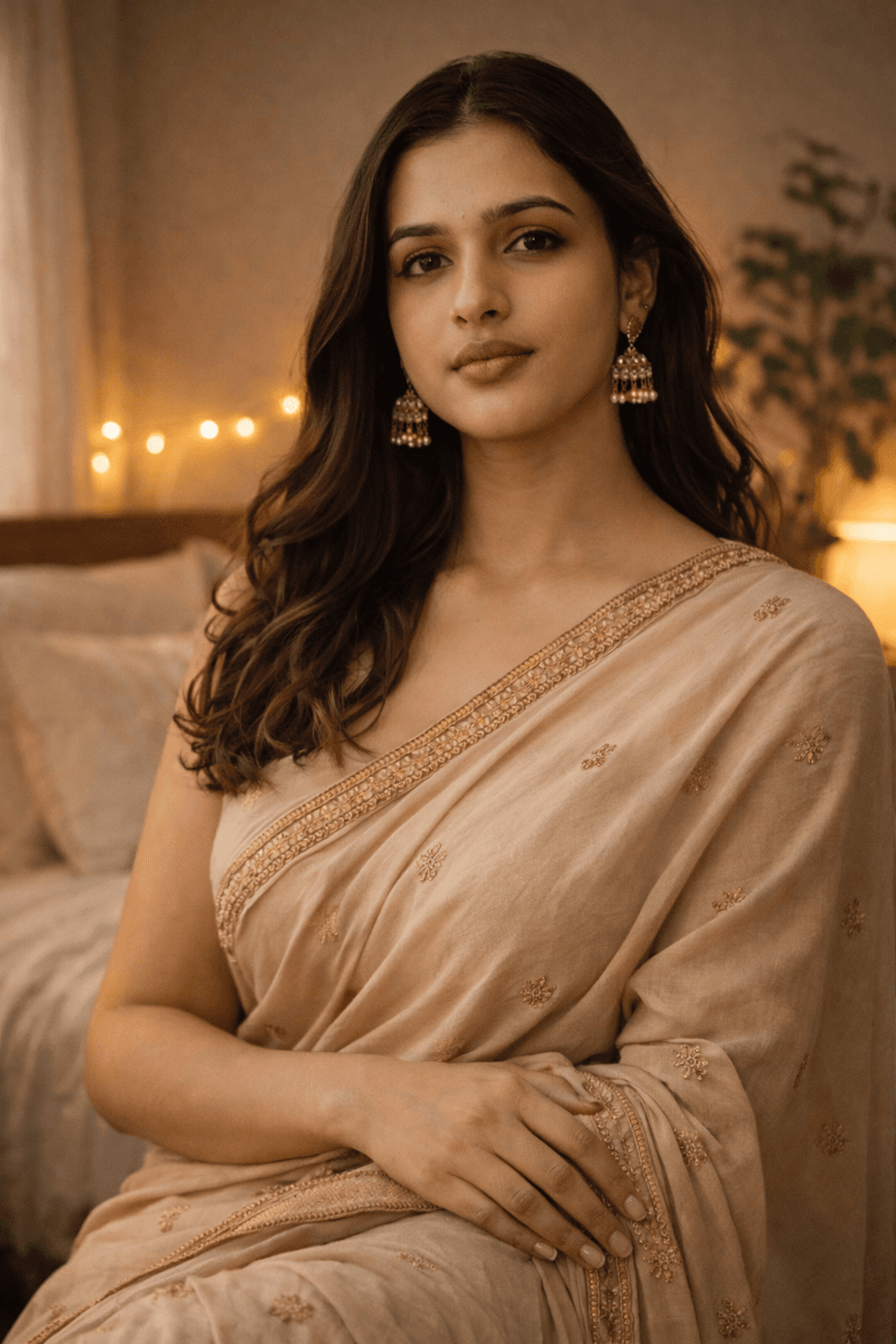 Beige Saree Aesthetic Bedroom - Cozy Intimate